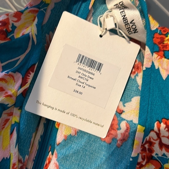 Diane Von Fustenberg Orla Dress Floral Turquoise Sz 14 - Picture 5 of 6